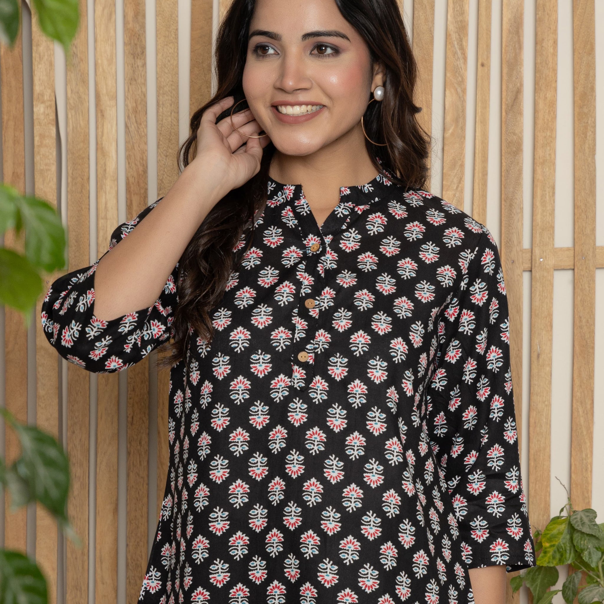 Midnight Bloom Block Print Cotton Tunic