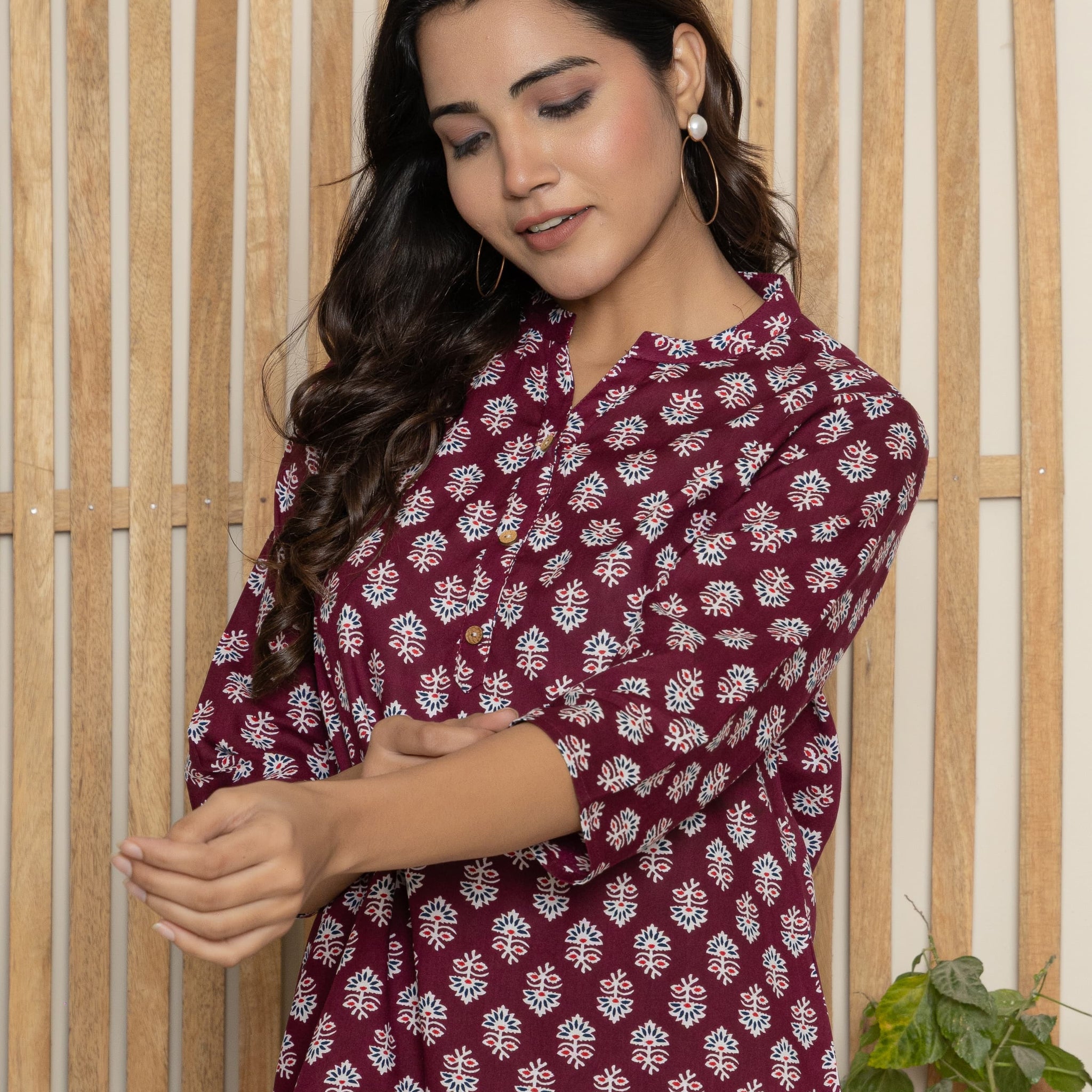 Maroon Heritage Block Print Cotton Tunic