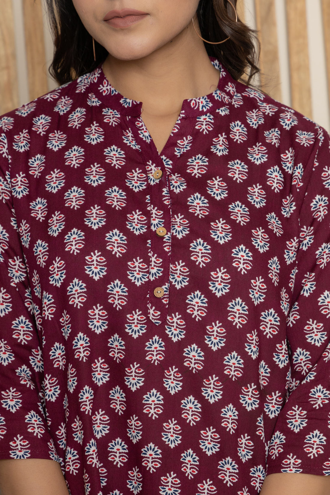 Maroon Heritage Block Print Cotton Tunic