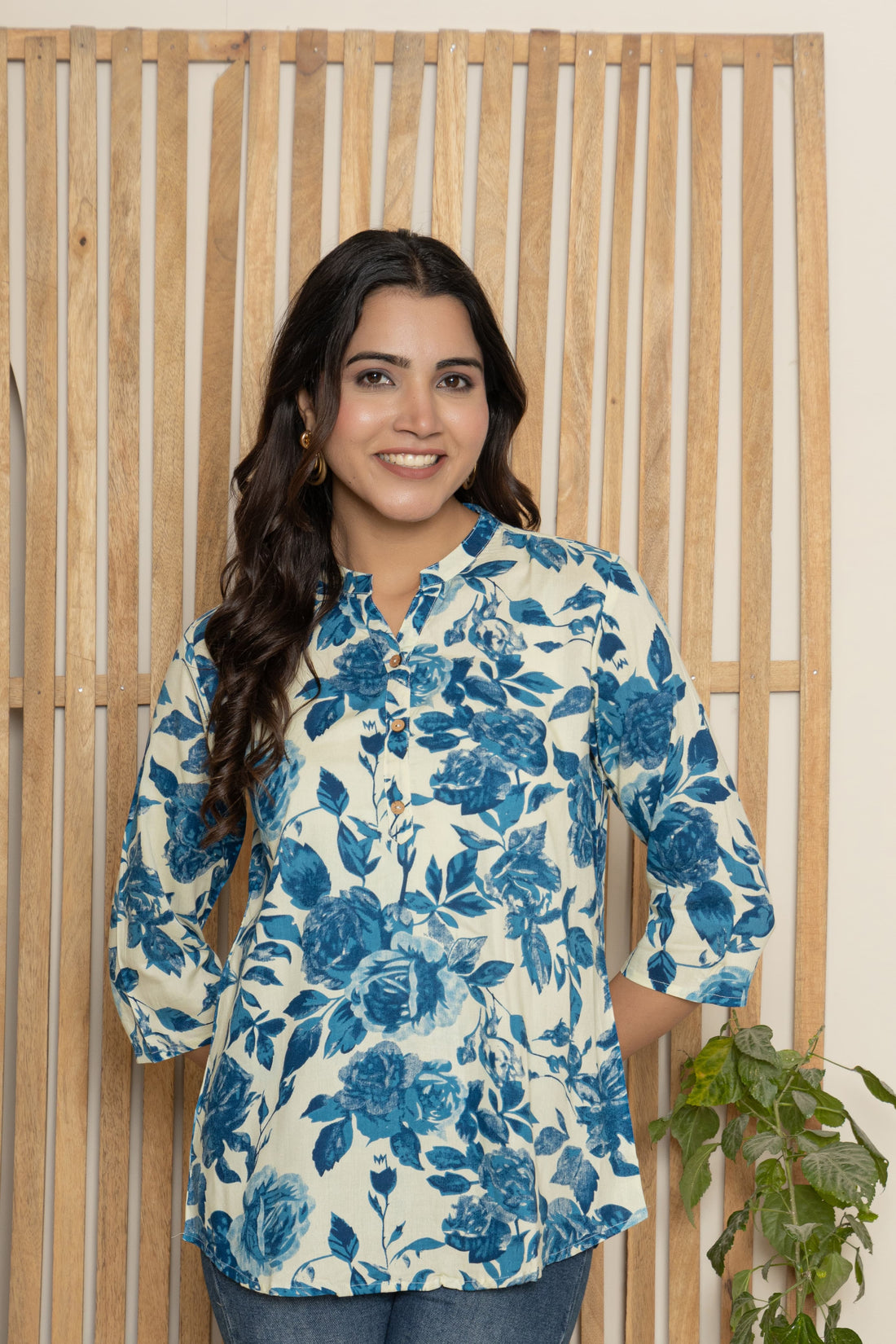 Azure Bloom Cotton Tunic