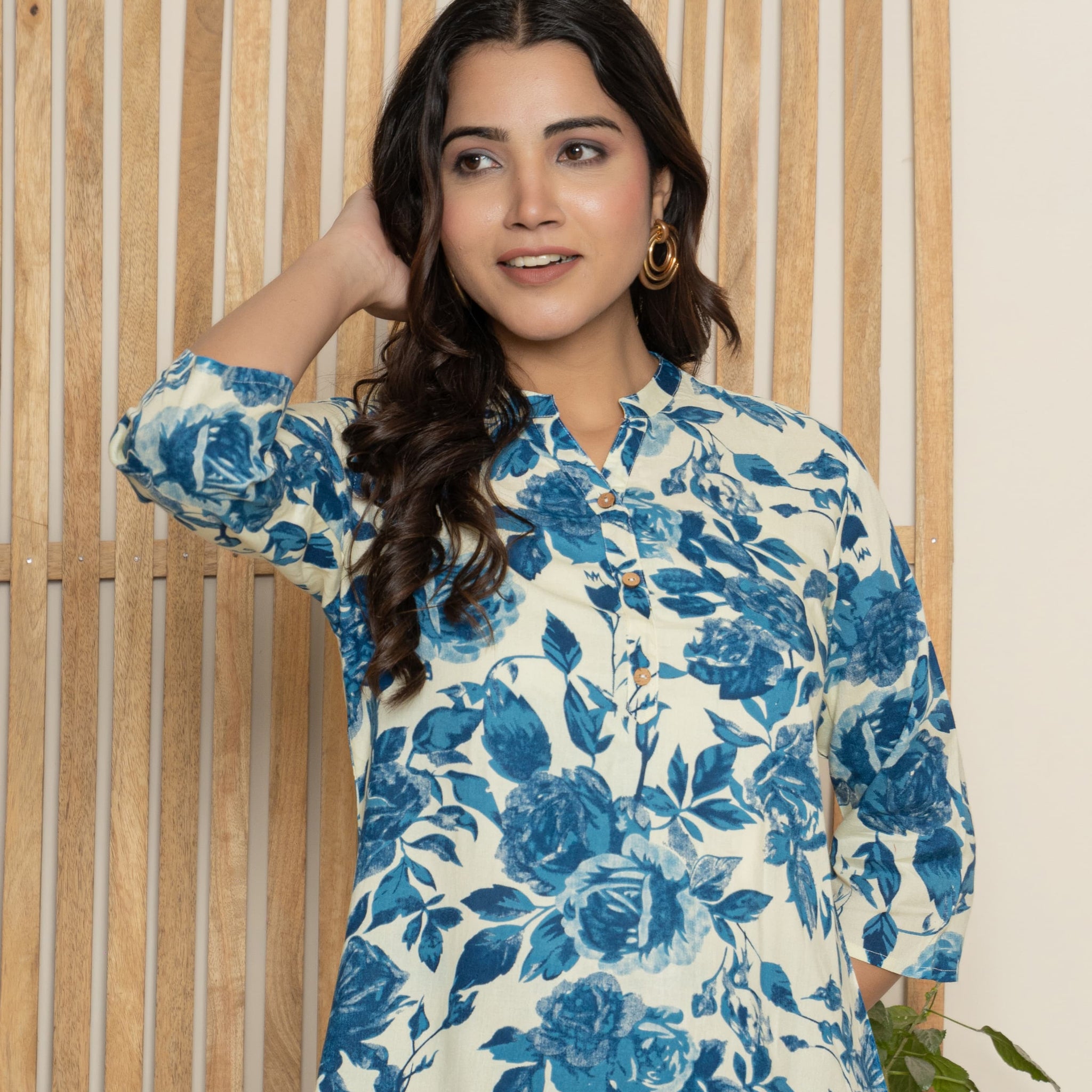 Azure Bloom Cotton Tunic