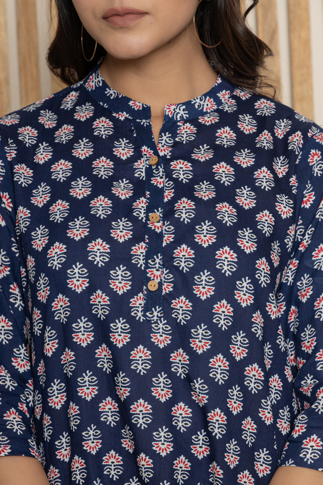 Navy Blossom Block Print Cotton Tunic