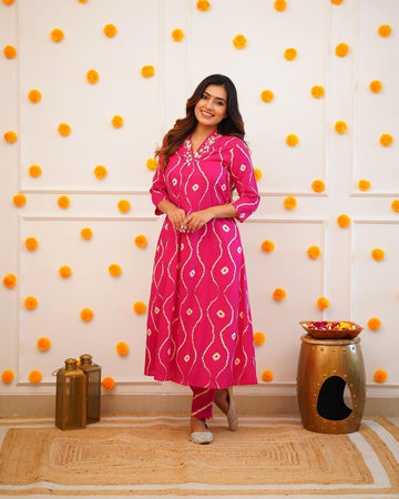 Blush Bandhani Embroidered Cotton Co-Ord Set