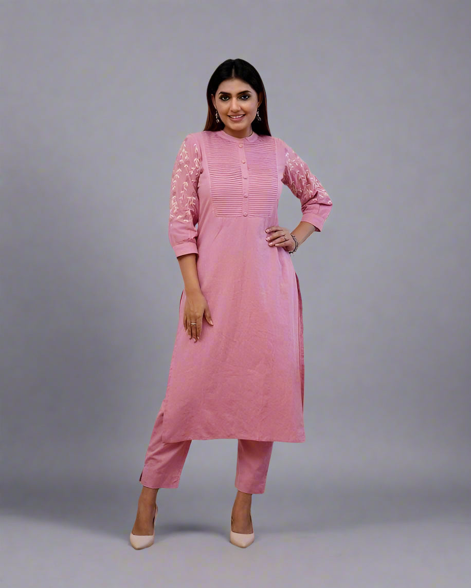 Rose Quartz Embroidered Cotton Co-Ord Set