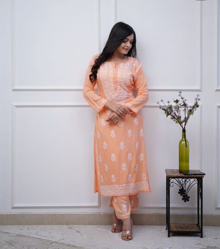 Peach Chikankari Co-Ord Set