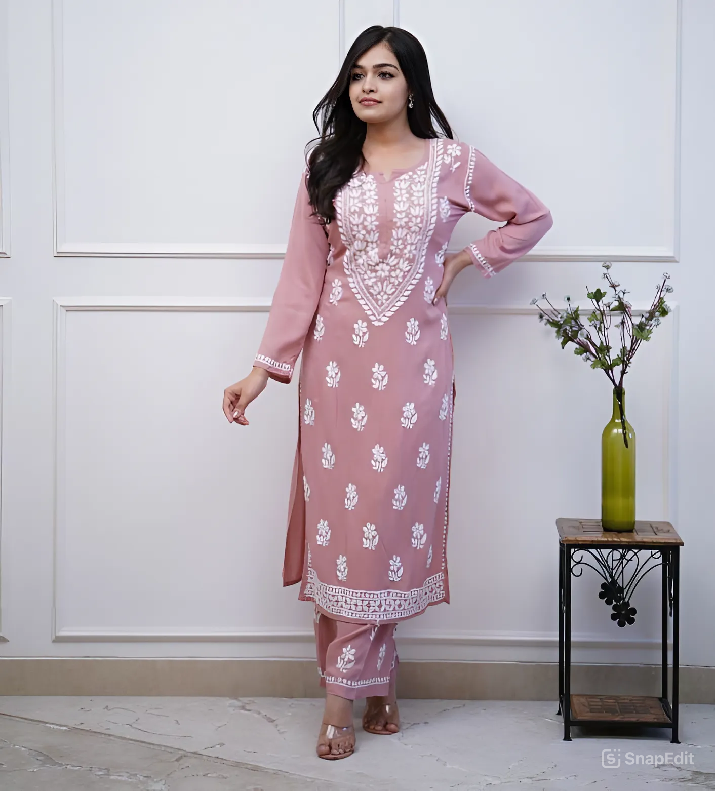 Blush Blossom Chikankari Co-Ord Set