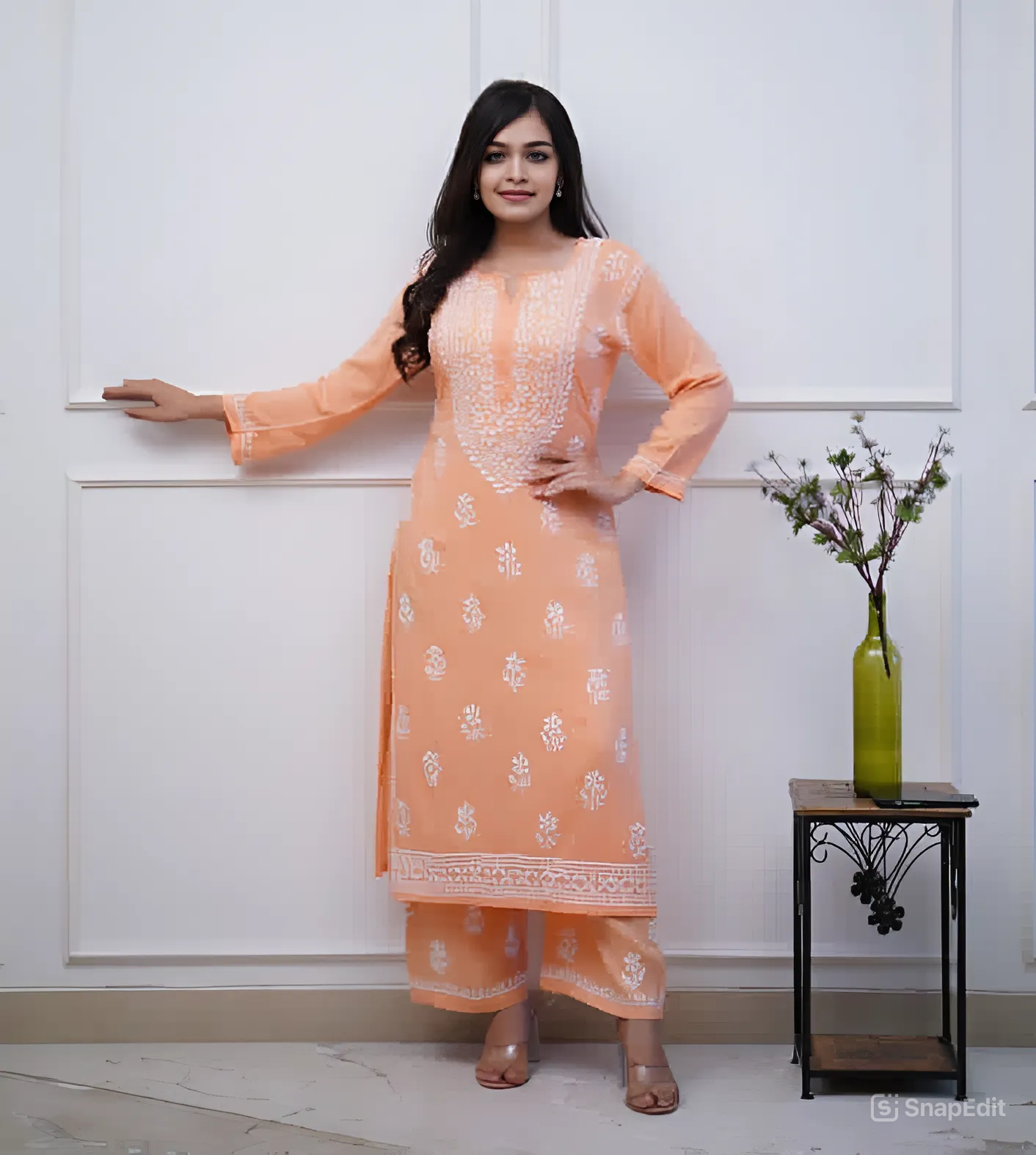 Peach Chikankari Co-Ord Set